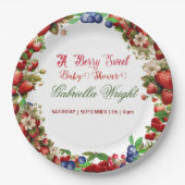 赤いちご赤ちゃんシャワー |ブルーベリー甘かわいい ペーパープレート (正面)