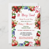 赤いちご赤ちゃんシャワー |ブルーベリー甘かわいい 招待状 (正面)