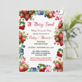 赤いちご赤ちゃんシャワー |ブルーベリー甘かわいい 招待状 (スタンド正面)