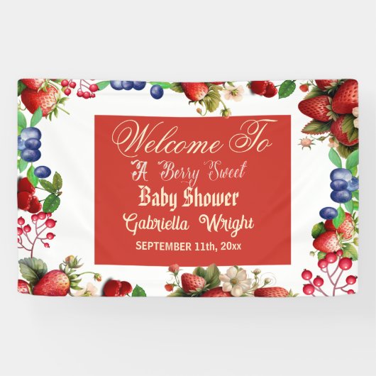 赤いちご赤ちゃんシャワー |ブルーベリー甘かわいい 横断幕 (横)