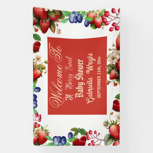 赤いちご赤ちゃんシャワー |ブルーベリー甘かわいい 横断幕 (縦)