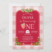 赤いちご1stバースデーガールパーティー 招待状 (正面)