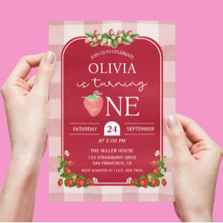 赤いちご1stバースデーガールパーティー 招待状