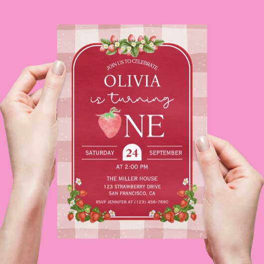 赤いちご1stバースデーガールパーティー 招待状