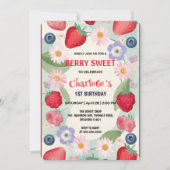 赤いちご1st誕生日パーティー 子供へ 招待状 (正面)