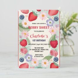赤いちご1st誕生日パーティー 子供へ 招待状