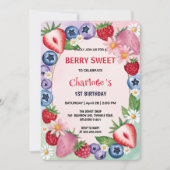 赤いちご1st誕生日パーティー 子供へ 招待状 (正面)