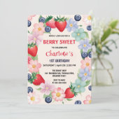 赤いちご1st誕生日パーティー 子供へ 招待状 (スタンド正面)