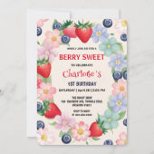 赤いちご1st誕生日パーティー 子供へ 招待状 (正面)