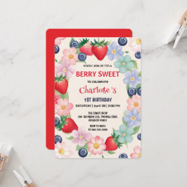 赤いちご1st誕生日パーティー 子供へ 招待状