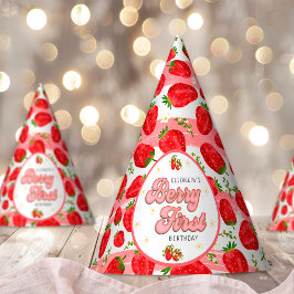赤いちごPInk白1stバースデーベリー最初 パーティーハット