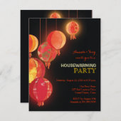 赤いちょうちんの引っ越し祝いパーティーのパーティの招待状 招待状 (正面/裏面)