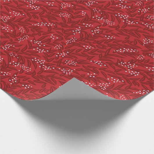 赤いつる植物と果実 – クリスマス ラッピングペーパー (角)