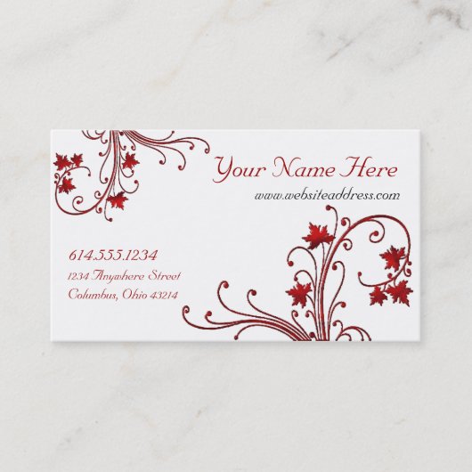 赤いつる植物またはカエデの葉のデザインの名刺 名刺 (正面)