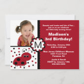 赤いてんとう虫の写真の誕生日の招待状 招待状 (正面)