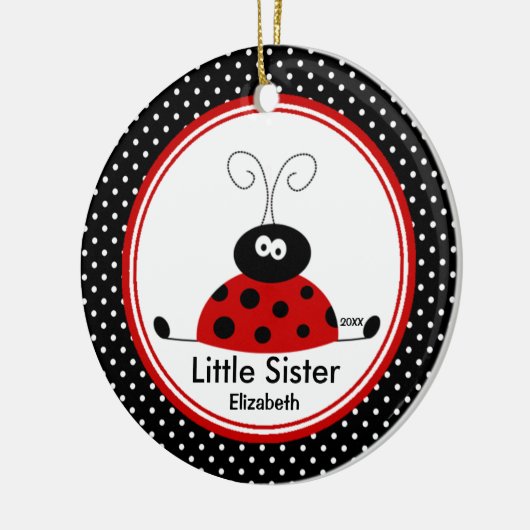 赤いてんとう虫の妹のクリスマスのオーナメント セラミックオーナメント (左)