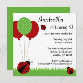 赤いてんとう虫はバースデーパーティ招待状を風船のようにふくらませます 招待状 (正面/裏面)