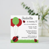 赤いてんとう虫はバースデーパーティ招待状を風船のようにふくらませます 招待状 (スタンド正面)