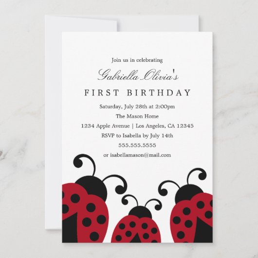 赤いてんとう虫|の誕生日のパーティの招待状 招待状 (正面)