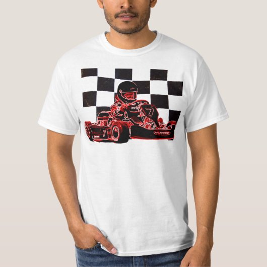赤いですかチェック模様の旗を競争させるKart Tシャツ (正面)