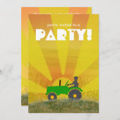 赤いですか緑のトラクターのパーティの招待状: あなたの選んで下さい 招待状 (正面/裏面)