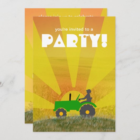 赤いですか緑のトラクターのパーティの招待状: あなたの選んで下さい 招待状 (正面/裏面)