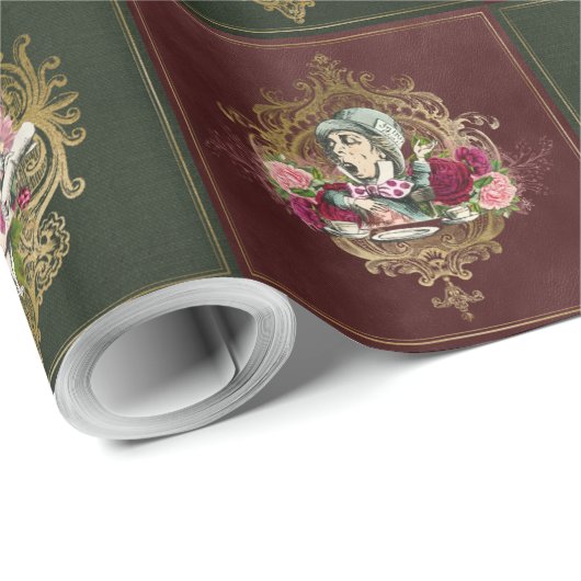 赤いですか緑の不思議の国のキャラクターのアリス及び金ゴールド ラッピングペーパー (ロールコーナー)