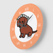 赤いなめらかな髪のダックスフンドの花 ラージ壁時計 (傾斜)