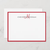 赤いのシンプル小説的モノグラム名 ノートカード (正面/裏面)