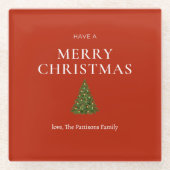 赤いの木で聖降誕祭のお祝カスタムい ガラスコースター (正面)