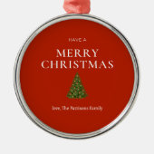 赤いの木で聖降誕祭のお祝カスタムい メタルオーナメント (正面)