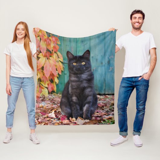 赤いの青いドアの黒猫かわいい子 フリースブランケット (インサイチュ)