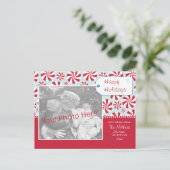 赤いはっか菓子およびパーソナライズな青い休日 シーズンポストカード (スタンド正面)