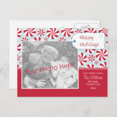 赤いはっか菓子およびパーソナライズな青い休日 シーズンポストカード (正面/裏面)