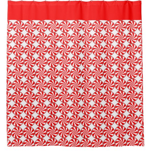 赤いはっか菓子の渦巻のシャワー・カーテン シャワーカーテン (正面)