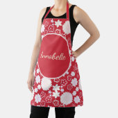 赤いはっきりしたクリームの花柄 エプロン (インサイチュ)