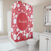 赤いはっきりしたクリームの花柄 シャワーカーテン (インサイチュ)