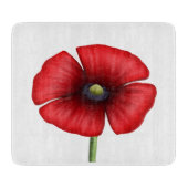 赤いはっきりしたケシの花ガラスの切り板 カッティングボード (正面)