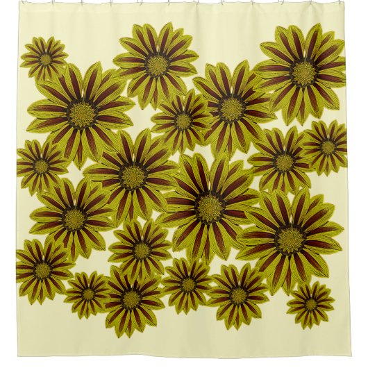 赤いはっきりしたデイジーの大きく黄色の花 シャワーカーテン (正面)