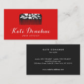 赤いはっきりしたヘアスタイリストフローラコームのヘアサロン 名刺 (正面/裏面)