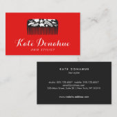 赤いはっきりしたヘアスタイリストフローラコームのヘアサロン 名刺 (正面/裏面)