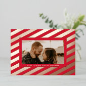 赤いはっきりしたローズの金ゴールドがクリスマスの写真を押しストライプた 箔シーズンカード (立ち正面)