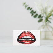 赤いはっきりした光沢のある唇MUA名刺テンプレート 名刺 (スタンド正面)