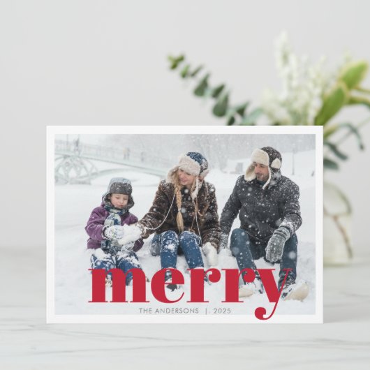 赤いはっきりした写真メリー家族のクリスマスモダン シーズンカード (スタンド正面)