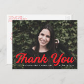 赤いはっきりした台本の写真卒業ありがとう ポストカード (正面/裏面)