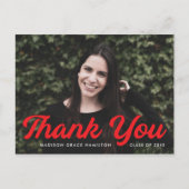 赤いはっきりした台本の写真卒業ありがとう ポストカード (正面)