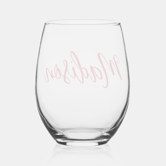赤いはっきりした名前の手書きスクリプカスタムト ステムなしワイングラス (裏面)
