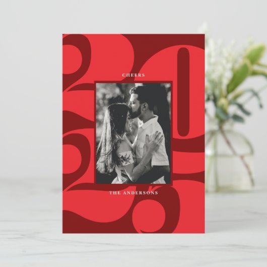 赤いはっきりした数字の応援新年の写真 シーズンカード (スタンド正面)