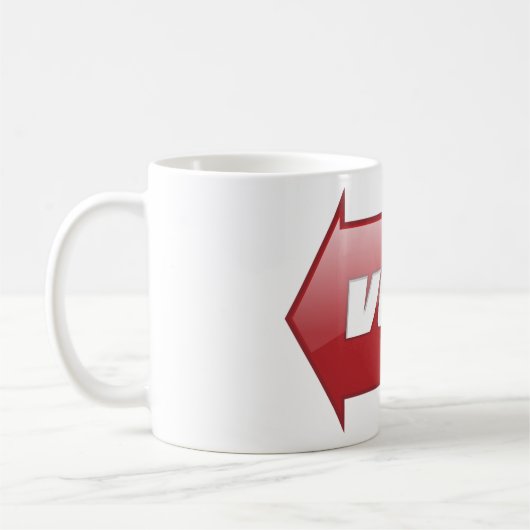 赤いはっきりした矢印の署名選挙キャンペーン投票 コーヒーマグカップ (左)