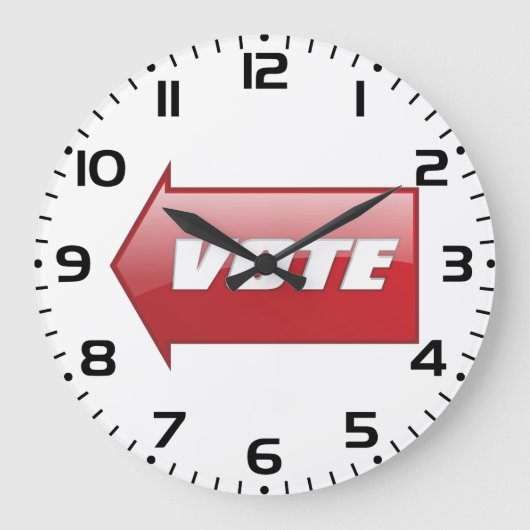 赤いはっきりした矢印の署名選挙キャンペーン投票 ラージ壁時計 (正面)